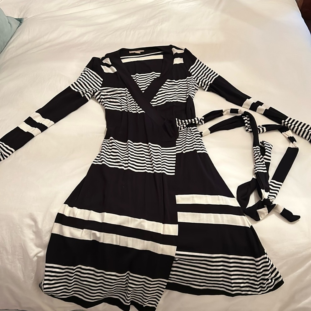 Never worn long sleeve wrap dress black & white stripe